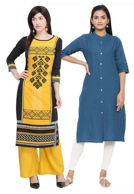 Mirraw Classiques Printed Black And Plain Red Cotton Stitched Kurti ( Pack of 2 ) 1