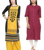Mirraw Classiques Printed Blue And Black White Crepe Cotton Stitched Kurti ( Pack of 2 )