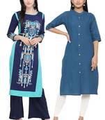 Mirraw Classiques Navy Blue & Black Printed Crepe Cotton Stitched Kurti ( Pack of 2 )