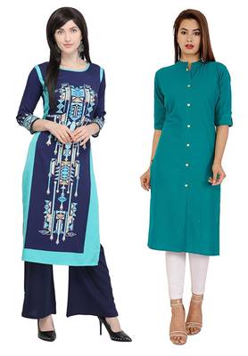 Mirraw Classiques Printed Blue Crepe And Blue Red Printed Crepe Stitched Kurtis ( Pack of 2 ) 1