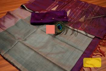 Grey And Maroon Colored Vaalai Silk Saree With Blouse 1