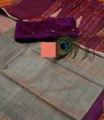 Grey And Maroon Colored Vaalai Silk Saree With Blouse