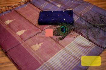 Grey And Brown Colored Vaalai Silk Saree With Blouse 1