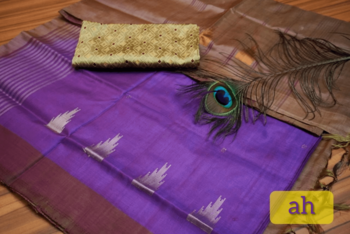 Purple And Brown Colored Vaalai Silk Saree With Blouse 1