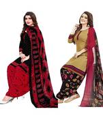 Mirraw Classique Black & Beige Crepe Printed Salwar Suits Unstitched Dress material with Dupatta Design 1 - Pack of 2