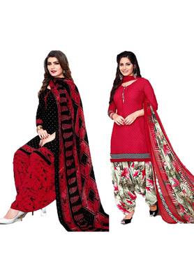 Mirraw Classique Black and Red Crepe Printed Salwar Suits Unstitched Dress Material Design 3 - Pack of 2 1