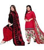 Mirraw Classique Black and Red Crepe Printed Salwar Suits Unstitched Dress Material Design 3 - Pack of 2