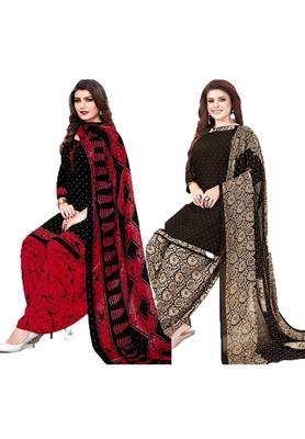 Mirraw Classique Black and Brown Crepe Printed Salwar Suits Unstitched Dress Material - Pack of 2 1