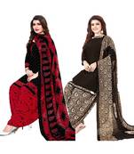 Mirraw Classique Black and Brown Crepe Printed Salwar Suits Unstitched Dress Material - Pack of 2