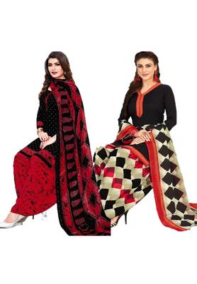 Mirraw Classique Black Crepe Printed Salwar Suits Unstitched Dress Material - Pack of 2 1