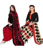 Mirraw Classique Black Crepe Printed Salwar Suits Unstitched Dress Material - Pack of 2