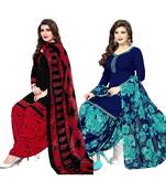 Mirraw Classique Black and Navy Blue Crepe Printed Salwar Suits Unstitched Dress Material - Pack of 2