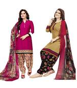 Mirraw Classique Pink and Beige Crepe Printed Salwar Suits Unstitched Dress material with Dupatta Design 1 - Pack of 2