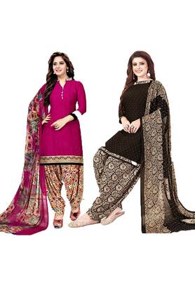 Mirraw Classique Pink and Brown Crepe Printed Salwar Suits Unstitched Dress Material - Pack of 2 1