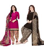 Mirraw Classique Pink and Brown Crepe Printed Salwar Suits Unstitched Dress Material - Pack of 2