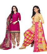 Mirraw Classique Pink and Beige Crepe Printed Salwar Suits Unstitched Dress material with Dupatta Design 2 - Pack of 2
