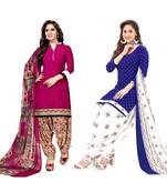 Mirraw Classique Pink and Blue Crepe Printed Salwar Suits Unstitched Dress Material - Pack of 2