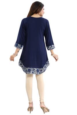 Blue embroidered rayon short-kurtis 2
