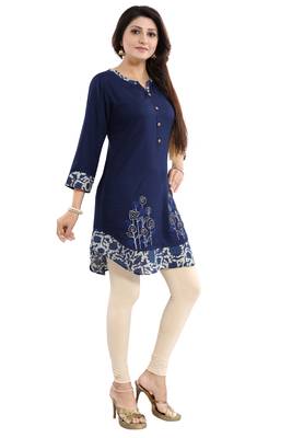 Blue embroidered rayon short-kurtis 3