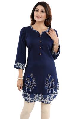 Blue embroidered rayon short-kurtis 4