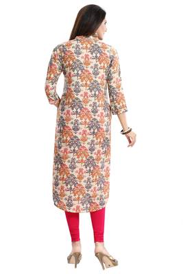 Beige printed cotton long-kurtis 2