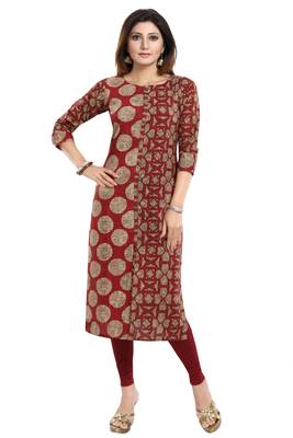 Red printed cotton long-kurtis 1