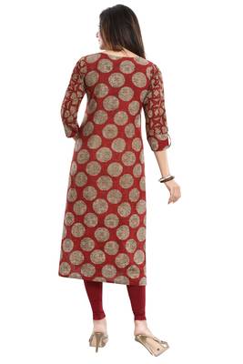 Red printed cotton long-kurtis 2