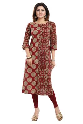 Red printed cotton long-kurtis 3