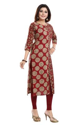 Red printed cotton long-kurtis 4