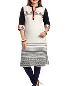 Cream printed cotton long-kurtis