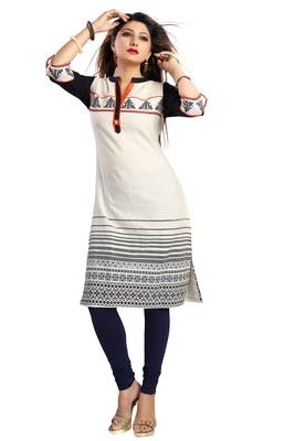 Cream printed cotton long-kurtis 4