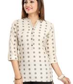Cream printed cotton short-kurtis