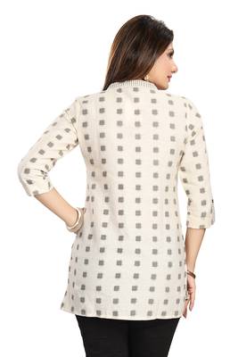 Cream printed cotton short-kurtis 2