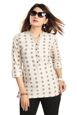 Cream printed cotton short-kurtis 4