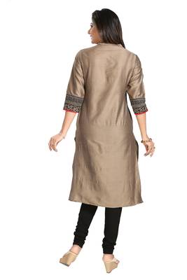 Beige printed cotton silk long-kurtis 2