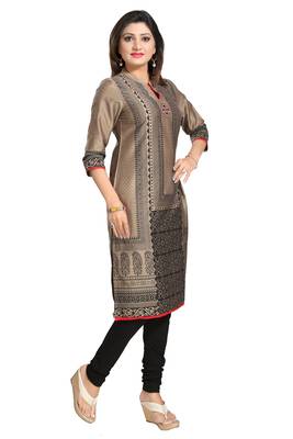 Beige printed cotton silk long-kurtis 3