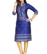 Blue printed cotton silk long-kurtis