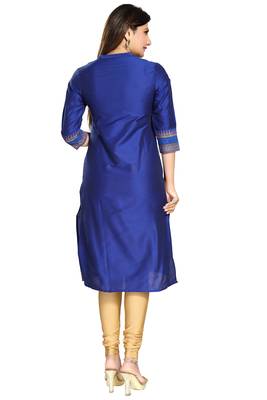 Blue printed cotton silk long-kurtis 2