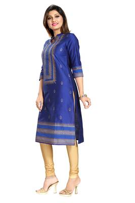 Blue printed cotton silk long-kurtis 3