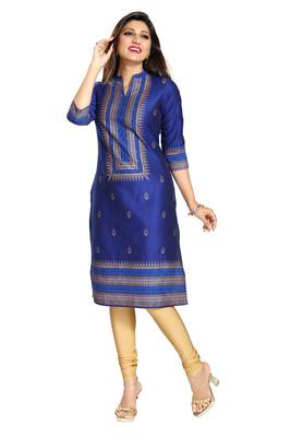 Blue printed cotton silk long-kurtis 4