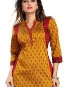 Yellow printed cotton silk short-kurtis