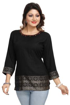 Black printed rayon short-kurtis 1