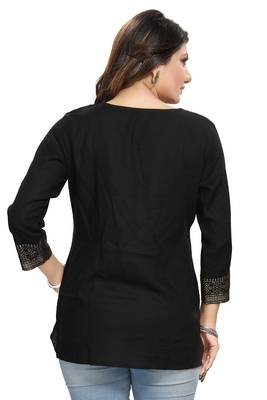 Black printed rayon short-kurtis 2