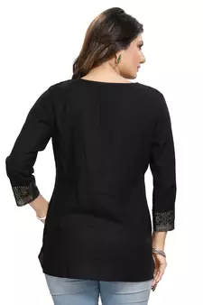 Black printed rayon short-kurtis