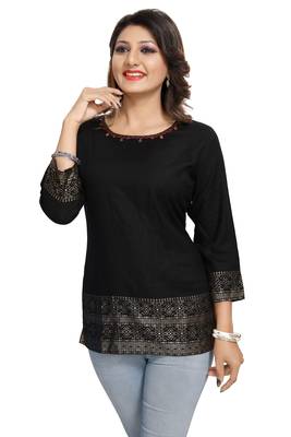 Black printed rayon short-kurtis 3