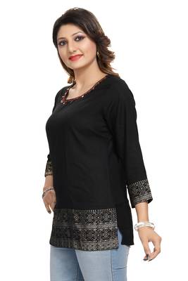 Black printed rayon short-kurtis 4