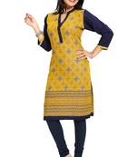 Yellow printed rayon long-kurtis