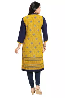 Yellow printed rayon long-kurtis