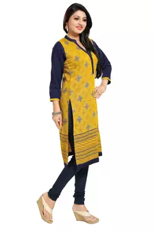 Yellow printed rayon long-kurtis