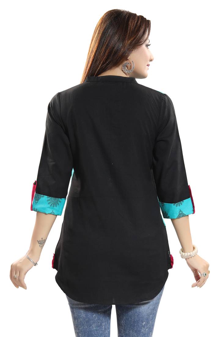 Green printed cotton short-kurtis